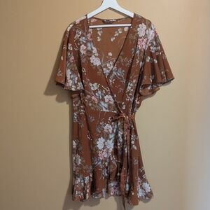 Shein Floral Wrap Dress with Ruffle Sleeves